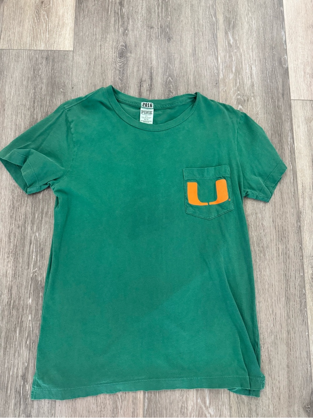 PINK Victoria's Secret Miami Hurricanes Short Sleeve Tee with Orange Pocket U